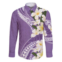 Aloha Hawaii Festive Family Matching Tank Maxi Dress and Hawaiian Shirt Frangipani Lace Classic - Lavender LT7 Dad's Shirt - Long Sleeve Lavender - Polynesian Pride