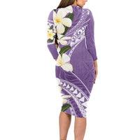 Aloha Hawaii Festive Long Sleeve Bodycon Dress Frangipani Lace Classic - Lavender