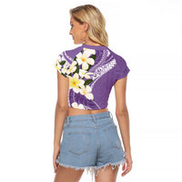 Aloha Hawaii Festive Raglan Cropped T Shirt Frangipani Lace Classic - Lavender