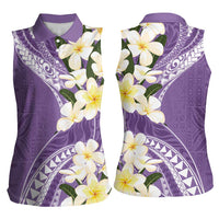 Aloha Hawaii Festive Women Sleeveless Polo Shirt Frangipani Lace Classic - Lavender