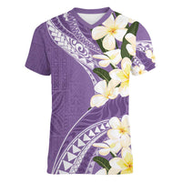 Aloha Hawaii Festive Women V-Neck T-Shirt Frangipani Lace Classic - Lavender