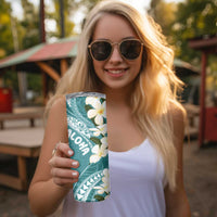 Aloha Hawaii Festive Skinny Tumbler Frangipani Lace Classic - Teal LT7 - Polynesian Pride
