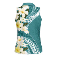 Aloha Hawaii Festive Women Sleeveless Polo Shirt Frangipani Lace Classic - Teal