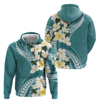Aloha Hawaii Festive Zip Hoodie Frangipani Lace Classic - Teal
