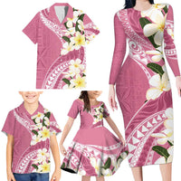 Aloha Hawaii Festive Family Matching Long Sleeve Bodycon Dress and Hawaiian Shirt Frangipani Lace Classic - Rosy LT7 - Polynesian Pride