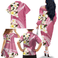Aloha Hawaii Festive Family Matching Off The Shoulder Long Sleeve Dress and Hawaiian Shirt Frangipani Lace Classic - Rosy LT7 - Polynesian Pride