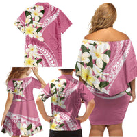 Aloha Hawaii Festive Family Matching Off Shoulder Short Dress and Hawaiian Shirt Frangipani Lace Classic - Rosy LT7 - Polynesian Pride
