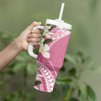 Aloha Hawaii Festive Tumbler With Handle Frangipani Lace Classic - Rosy
