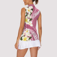 Aloha Hawaii Festive Women Sleeveless Polo Shirt Frangipani Lace Classic - Rosy