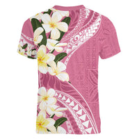 Aloha Hawaii Festive Women V-Neck T-Shirt Frangipani Lace Classic - Rosy