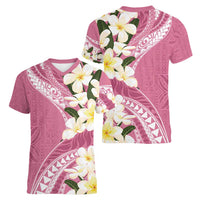 Aloha Hawaii Festive Women V-Neck T-Shirt Frangipani Lace Classic - Rosy