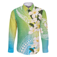 Aloha Hawaii Festive Family Matching Mermaid Dress and Hawaiian Shirt Frangipani Lace Classic - Summer Vibes LT7 Dad's Shirt - Long Sleeve Blue Green - Polynesian Pride