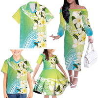 Aloha Hawaii Festive Family Matching Off The Shoulder Long Sleeve Dress and Hawaiian Shirt Frangipani Lace Classic - Summer Vibes LT7 - Polynesian Pride