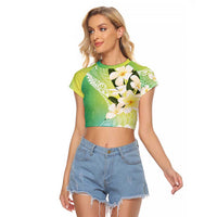 Aloha Hawaii Festive Raglan Cropped T Shirt Frangipani Lace Classic - Summer Vibes