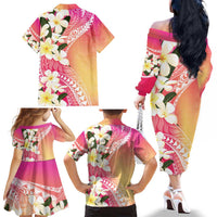 Aloha Hawaii Festive Family Matching Off The Shoulder Long Sleeve Dress and Hawaiian Shirt Frangipani Lace Classic - Spring Vibes LT7 - Polynesian Pride