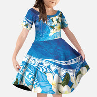 Aloha Hawaii Festive Family Matching Off Shoulder Maxi Dress and Hawaiian Shirt Frangipani Lace Classic - Oceanic LT7 Daughter's Dress Navy - Polynesian Pride