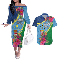 Personalized Malampa Fiji Day Together We Grow Couples Matching Off The Shoulder Long Sleeve Dress and Hawaiian Shirt Special Tapa Mix LT7 Colorful - Polynesian Pride