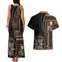 Samoa Siapo Motif Couples Matching Tank Maxi Dress and Hawaiian Shirt Classic Style - Black Ver LT7 - Polynesian Pride