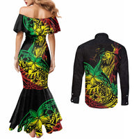 Personalised Reggae Jawaiian Festive Couples Matching Mermaid Dress and Long Sleeve Button Shirt Mix Polynesian