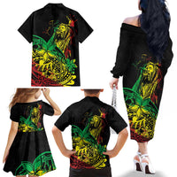 Personalised Reggae Jawaiian Festive Family Matching Off The Shoulder Long Sleeve Dress and Hawaiian Shirt Mix Polynesian LT7 - Polynesian Pride