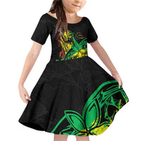 Personalised Reggae Jawaiian Festive Family Matching Off Shoulder Short Dress and Hawaiian Shirt Mix Polynesian LT7 Daughter's Dress Reggae - Polynesian Pride