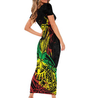 Personalised Reggae Jawaiian Festive Family Matching Short Sleeve Bodycon Dress and Hawaiian Shirt Mix Polynesian