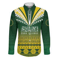 Cook Islands Rugby Custom Family Matching Mermaid Dress and Hawaiian Shirt Kuki Avaiki LT7 Dad's Shirt - Long Sleeve Yellow Green - Polynesian Pride