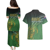 Cook Islands Rugby Kuki Avaiki Couples Matching Puletasi and Hawaiian Shirt Tribal Turtle - Polynesian Pride
