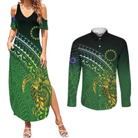 Cook Islands Rugby Kuki Avaiki Couples Matching Summer Maxi Dress and Long Sleeve Button Shirt Tribal Turtle - Polynesian Pride