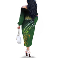 Cook Islands Rugby Kuki Avaiki Family Matching Off The Shoulder Long Sleeve Dress and Hawaiian Shirt Tribal Turtle LT7 - Polynesian Pride