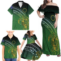 Cook Islands Rugby Kuki Avaiki Family Matching Off Shoulder Maxi Dress and Hawaiian Shirt Tribal Turtle LT7 - Polynesian Pride