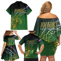 Cook Islands Rugby Kuki Avaiki Family Matching Off Shoulder Short Dress and Hawaiian Shirt Tribal Turtle LT7 - Polynesian Pride