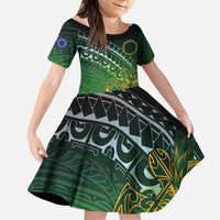 Cook Islands Rugby Kuki Avaiki Family Matching Puletasi and Hawaiian Shirt Tribal Turtle LT7 Daughter's Dress Dark Green - Polynesian Pride