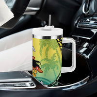 Honolulu Hawaii Tumbler With Handle Ilima Plumeria with Hula Girl