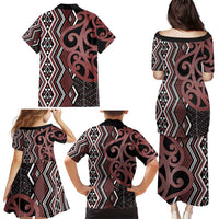 Maori Taniko Patterns Family Matching Puletasi and Hawaiian Shirt Brown Patiki Motifs Mix Whakairo Ngaru LT7 - Polynesian Pride