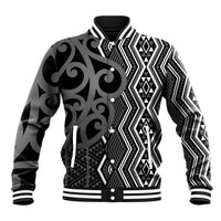 Maori Taniko Patterns Baseball Jacket Black Patiki Motifs Mix Whakairo Ngaru LT7 Unisex Black - Polynesian Pride