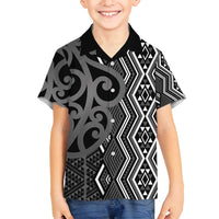 Maori Taniko Patterns Family Matching Off Shoulder Maxi Dress and Hawaiian Shirt Black Patiki Motifs Mix Whakairo Ngaru LT7 Son's Shirt Black - Polynesian Pride
