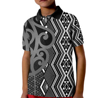 Maori Taniko Patterns Kid Polo Shirt Black Patiki Motifs Mix Whakairo Ngaru