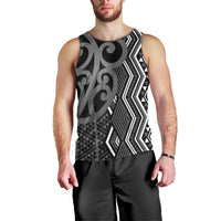 Maori Taniko Patterns Men Tank Top Black Patiki Motifs Mix Whakairo Ngaru