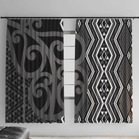 Maori Taniko Patterns Window Curtain Black Patiki Motifs Mix Whakairo Ngaru LT7 With Hooks Black - Polynesian Pride
