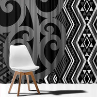 Maori Taniko Patterns Window Curtain Black Patiki Motifs Mix Whakairo Ngaru LT7 - Polynesian Pride