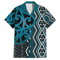 Maori Taniko Patterns Family Matching Off Shoulder Maxi Dress and Hawaiian Shirt Azure Patiki Motifs Mix Whakairo Ngaru LT7 Dad's Shirt - Short Sleeve Azure - Polynesian Pride