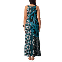 Maori Taniko Patterns Family Matching Tank Maxi Dress and Hawaiian Shirt Azure Patiki Motifs Mix Whakairo Ngaru LT7 - Polynesian Pride
