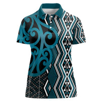 Maori Taniko Patterns Women Polo Shirt Azure Patiki Motifs Mix Whakairo Ngaru