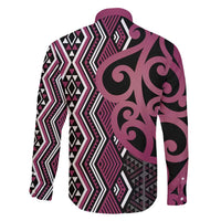 Maori Taniko Patterns Family Matching Short Sleeve Bodycon Dress and Hawaiian Shirt Pink Patiki Motifs Mix Whakairo Ngaru LT7 - Polynesian Pride