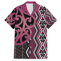 Maori Taniko Patterns Family Matching Summer Maxi Dress and Hawaiian Shirt Pink Patiki Motifs Mix Whakairo Ngaru LT7 Dad's Shirt - Short Sleeve Pink - Polynesian Pride