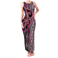 Maori Taniko Patterns Family Matching Tank Maxi Dress and Hawaiian Shirt Pink Patiki Motifs Mix Whakairo Ngaru LT7 Mom's Dress Pink - Polynesian Pride