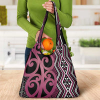 Maori Taniko Patterns Grocery Bag Pink Patiki Motifs Mix Whakairo Ngaru LT7 - Polynesian Pride