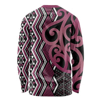Maori Taniko Patterns Long Sleeve Shirt Pink Patiki Motifs Mix Whakairo Ngaru