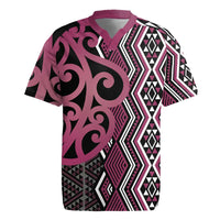 Maori Taniko Patterns Rugby Jersey Pink Patiki Motifs Mix Whakairo Ngaru LT7 Pink - Polynesian Pride